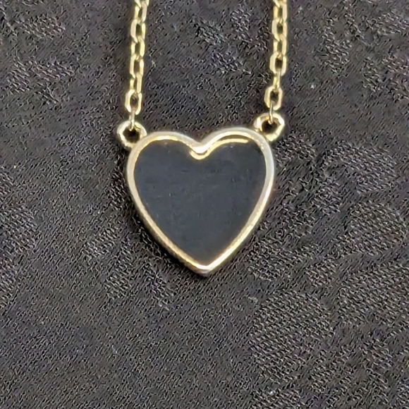 Black Enamel Gold Plated 925 Sterling Silver Heart Pendant Necklace - Picture 4 of 6